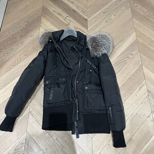 Women's Black Bomber Jacket with Fur Trim